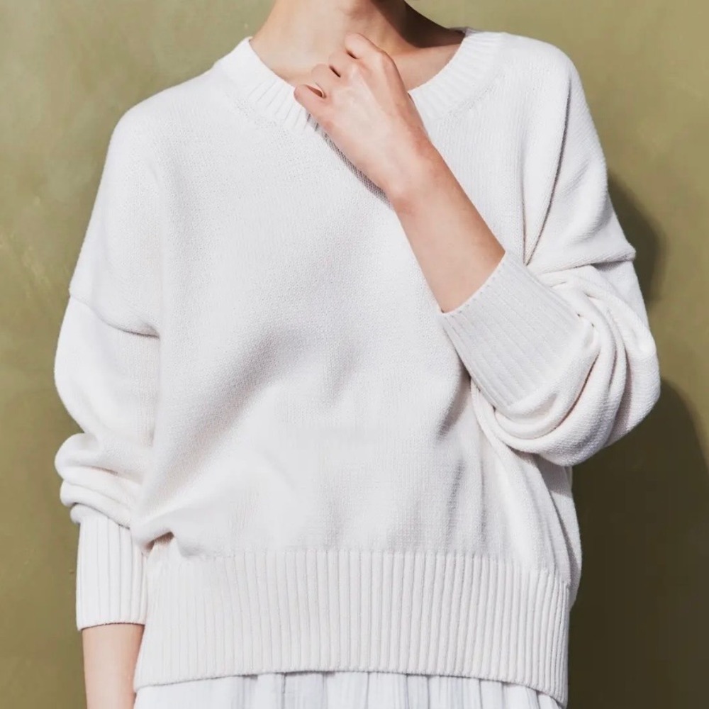 Quince 100% Organic Cotton Boyfriend Crew Sweater Ivory Large DYKFL001 NWT